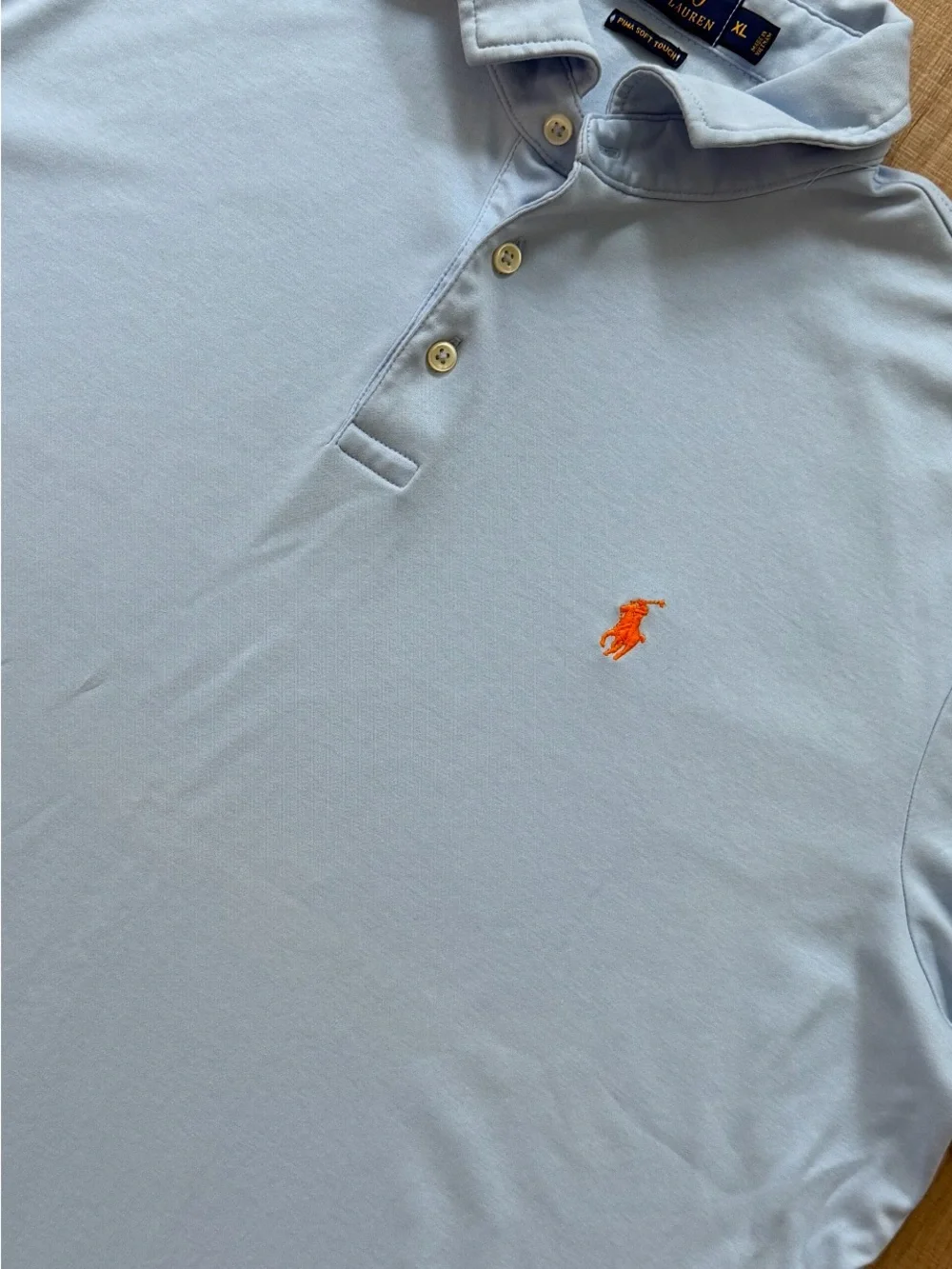 Ralph Lauren Polo Pima soft touch SS Shirt in Light Blue with Orange Pony -XL